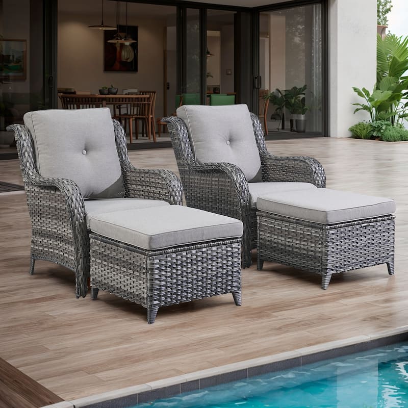 Gymojoy Outdoor Chairs with Ottoman Set of 4 - Grey - Grey