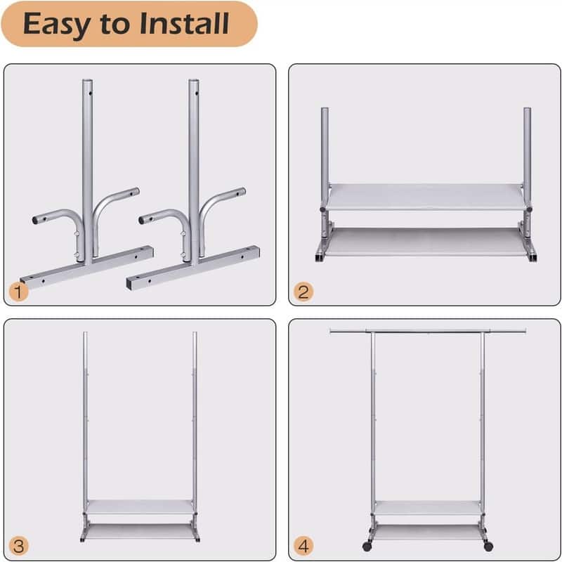 2 Shelves Clothing Racks for Hanging Clothes Hanger Rack Rolling - 15"D x 48"W x 65"H