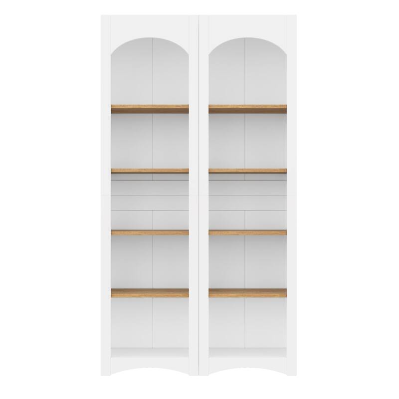 Free Standing 5 Tier Bookshelves Set of 2, Farmhouse Two-Tone Storage Cabinet - 39.3" W × 12.4" D × 72" H