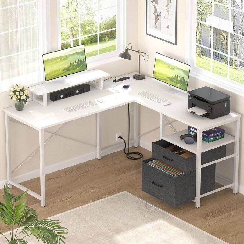 L Shaped Computer Desk with Storage File Drawer