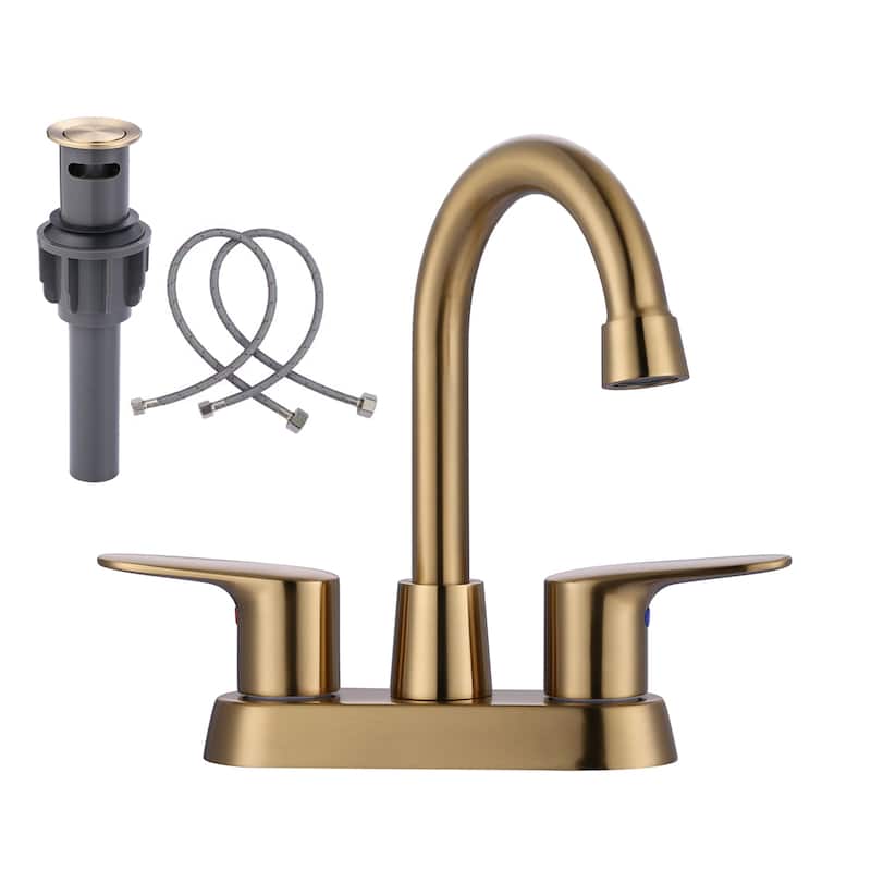 WOWOW 4 in. Centerset Double Handle High Arc Bathroom Faucet - Gold