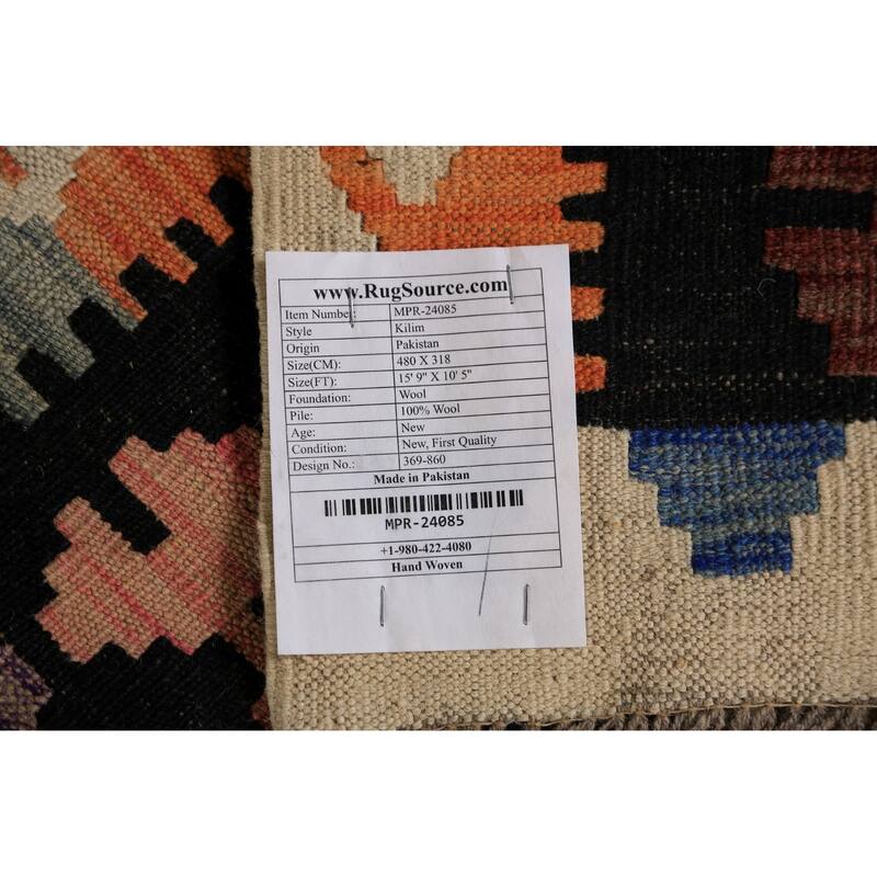 Southwestern Kilim Oriental Large Rug Hand-Woven Wool Carpet - 10'5"x 15'9"