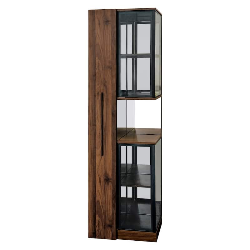 70.28"H Wooden Multifunctional Pull-out Display Cabinet with Storage and Lights, Glass Doors