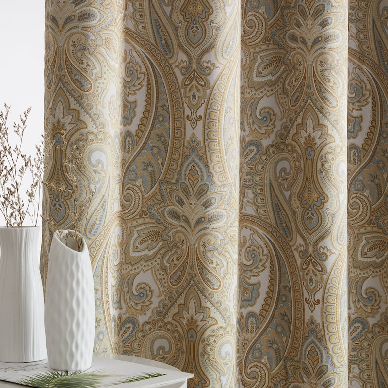 HLC.me Paris Paisley Print Light Reducing Filtering Grommet Window Curtain Panels - Set of 2