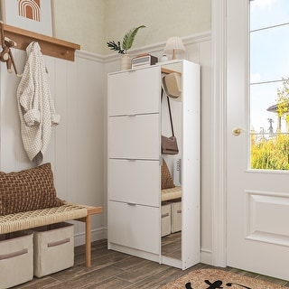 Shoe Organizer w/Mirror Elegant Space Enhancer Entryways Shoe Cabinet