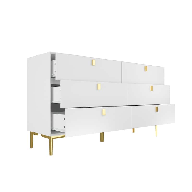 6 Drawers Storage Dresser Mid Century Chest of Drawer Sideboard