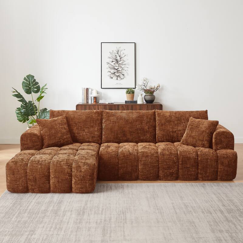 Chenille L-Shape Luxury Sectional Oversized Sofa,Mnimalist Design,Comfy Sleeper Couch - Orange 2