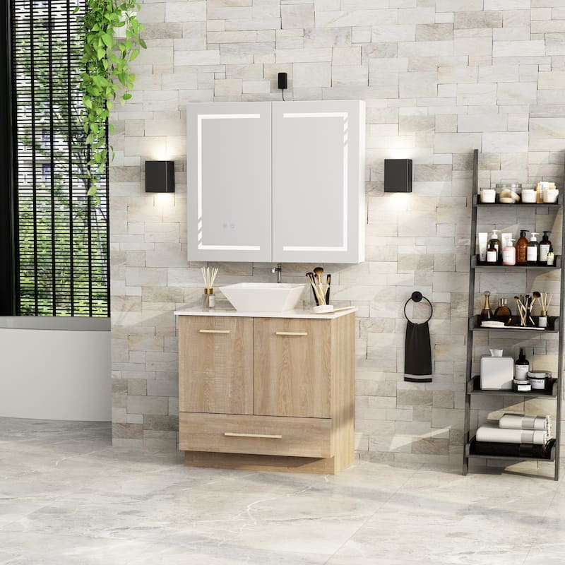 Bathroom Vanity with Ceramic Basin and Modern Medicine Cabinet Combo