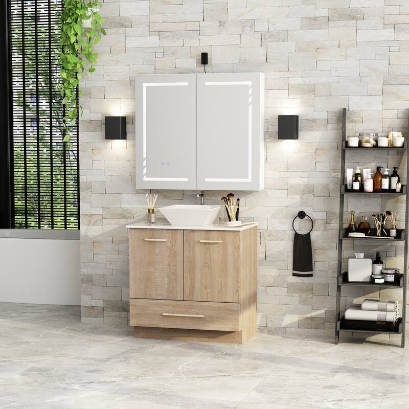 Contemporary Vanity Set Ceramic Basin and Chic Medicine Cabinet Combo