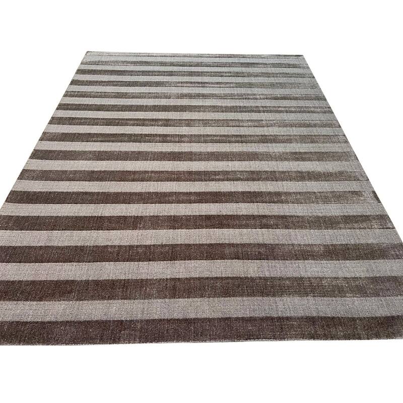 Hand-Knotted Wool Loop and Pile Rug, 6' x 9', Brown Area Rug, High-Quality Soft Texture for Living Room - L