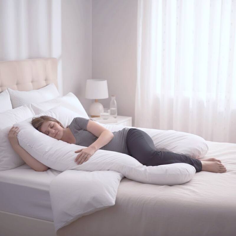 Lavish Home Pregnancy Pillow - U-Shaped Full Body Pillow for Pregnant Women with Removable Cover (White)