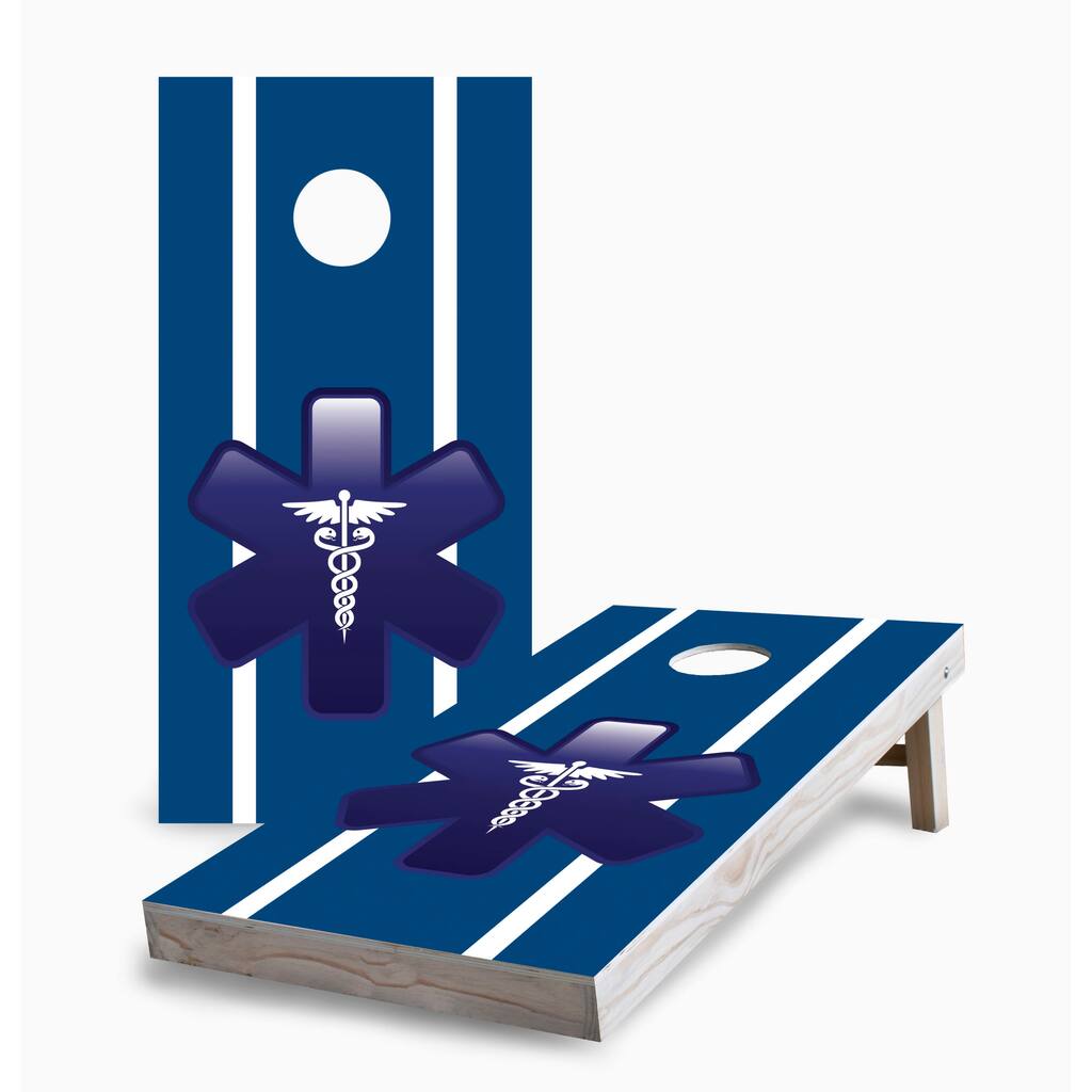 EMT Blue Corn Hole Board Set w Case & Lights