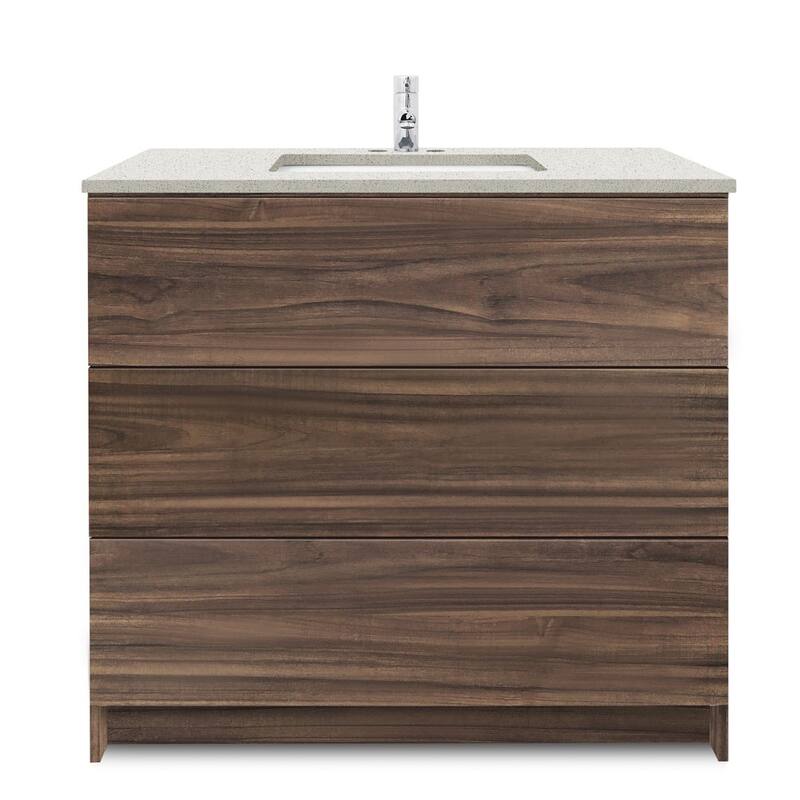 Element Standing 36 in x W x 22 in D x 35 in H Bathroom Vanity in Ebony with Galaxy Grey Quartz Top