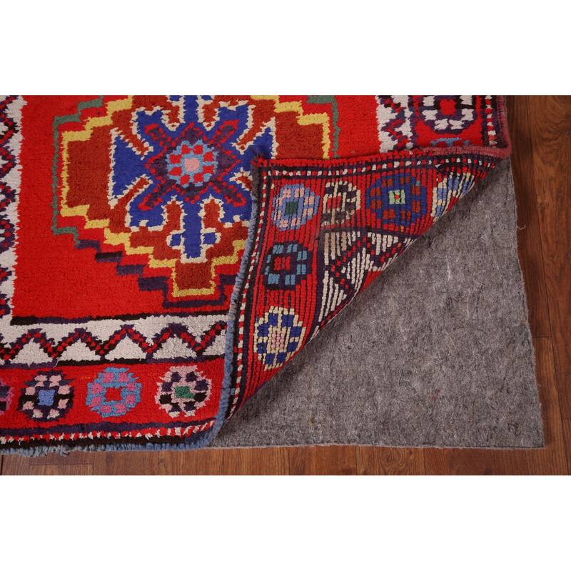 Red Geometric Anatolian Turkish Runner Rug Handmade Silk Carpet - 2'9"x 12'11"