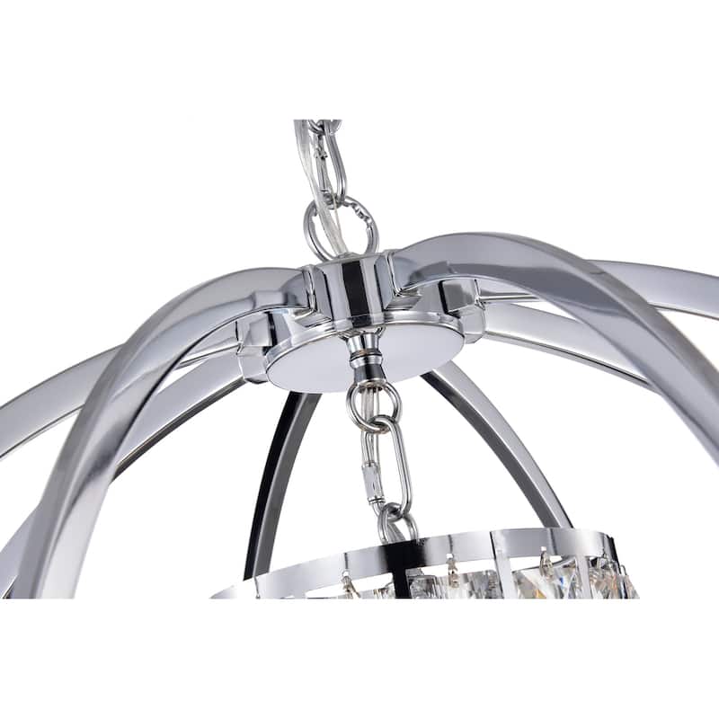Chrome 3-Light Globe Orb Chandelier with Crystal Lined Cylinder