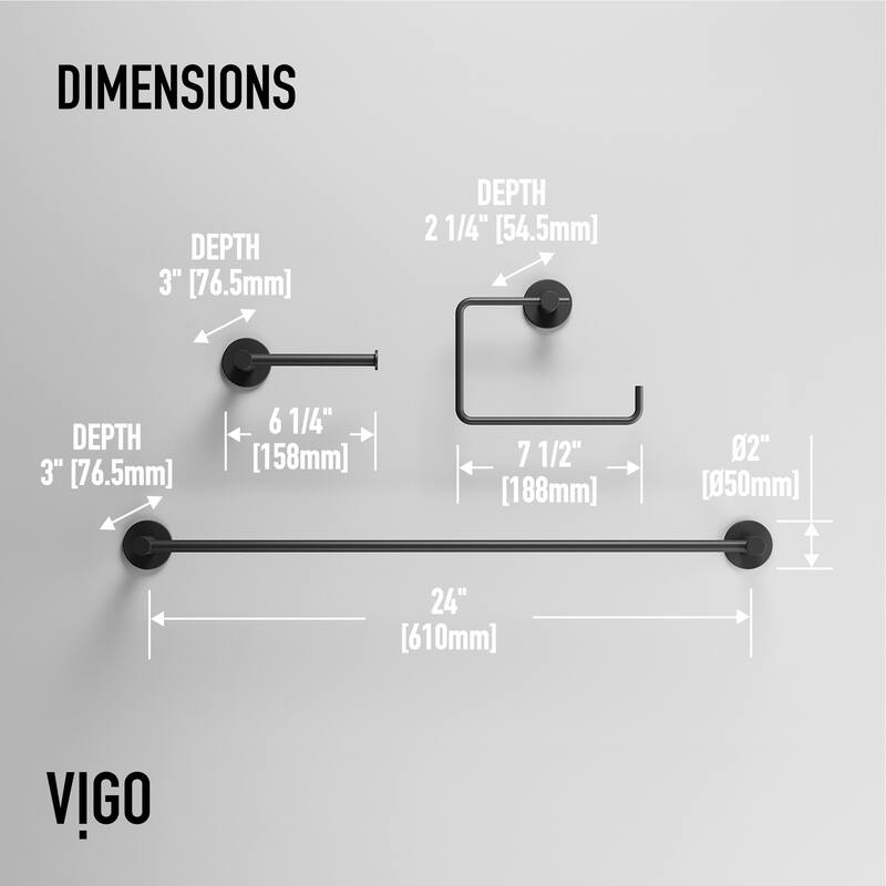 VIGO Cass 3-Piece Bathroom Hardware Accessory Set with 24 in. Towel Bar, Toilet Paper Holder, Hand Towel Holder