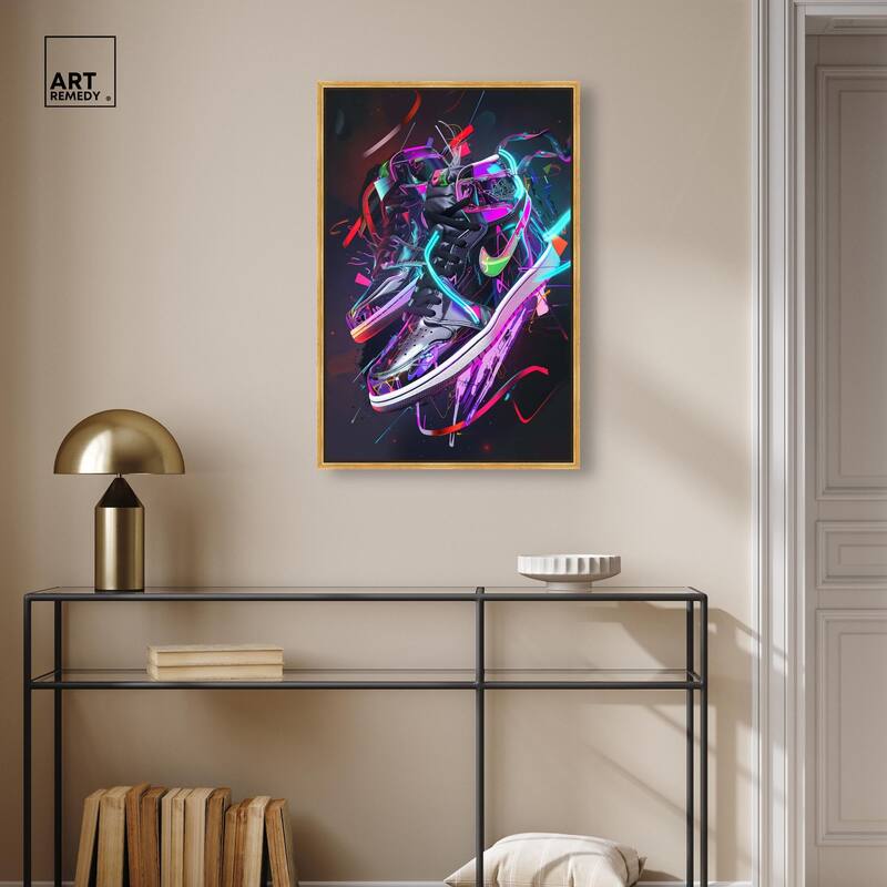 Neon Ribbons Sneakers Canvas by Art Remedy