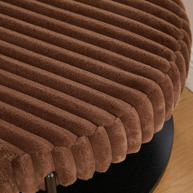 ​Upholstered Storage Ottoman - Open Shelf & Faux Fur Top
