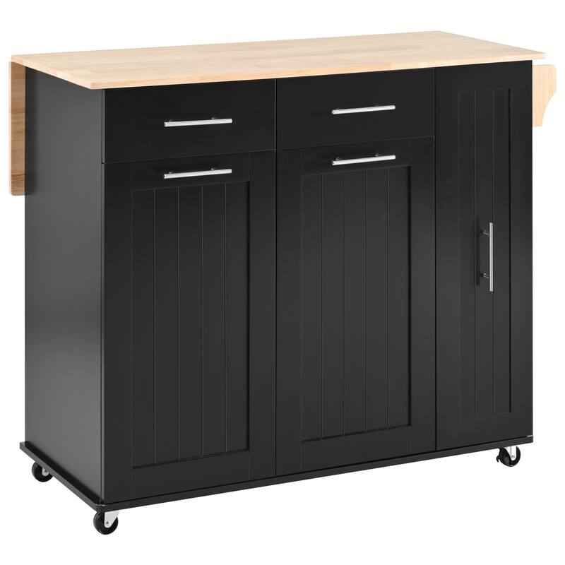Kitchen Island with Drop Leaf and Internal Storage Rack, Rolling Storage Cart with 3 Tier Pull Out Cabinet Organizer, 2 Drawers