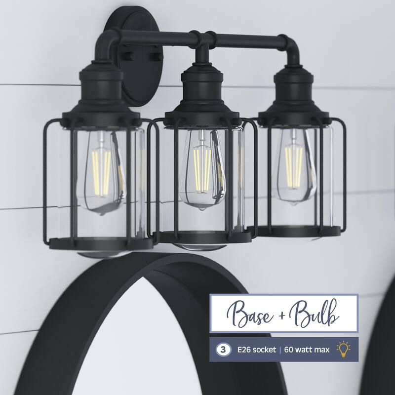 Prominence Home Lincoln Woods Industrial Farmhouse Bathroom Vanity Light, Matte Black - Matte Black