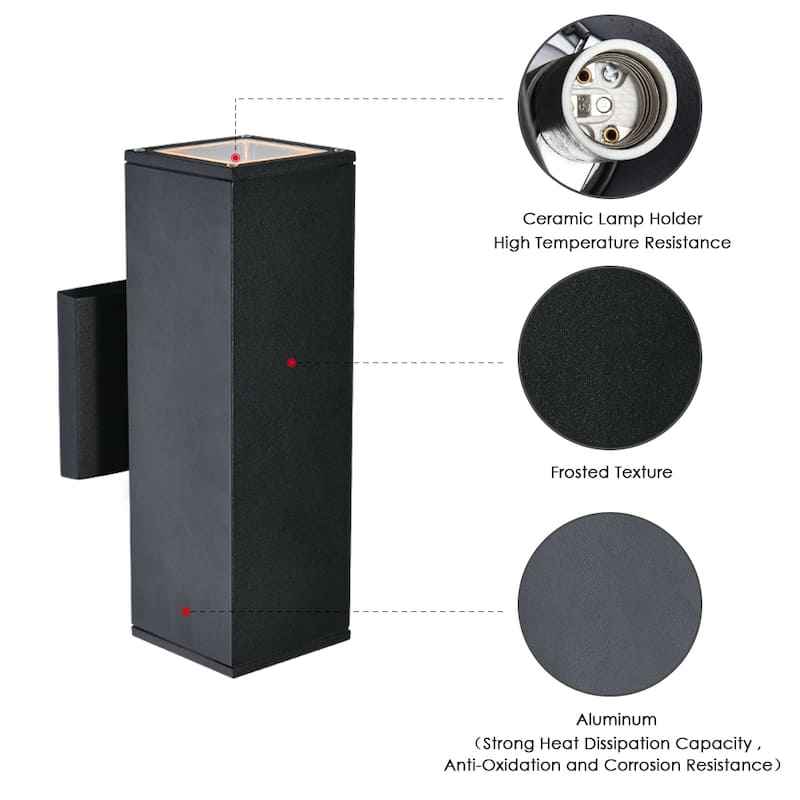 11" Modern Vintage Black Linear Square Wall Light Waterproof IP54 Lantern Outdoor Wall Sconces Lights for Outside