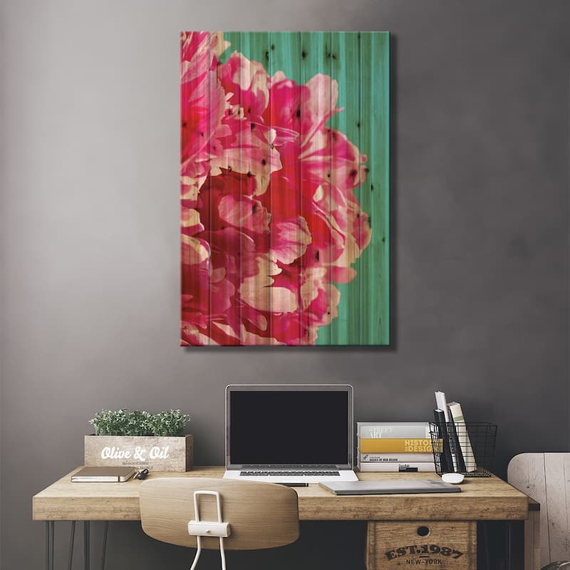 Pink Peony Print On Wood by Lexie Greer - Multi-Color