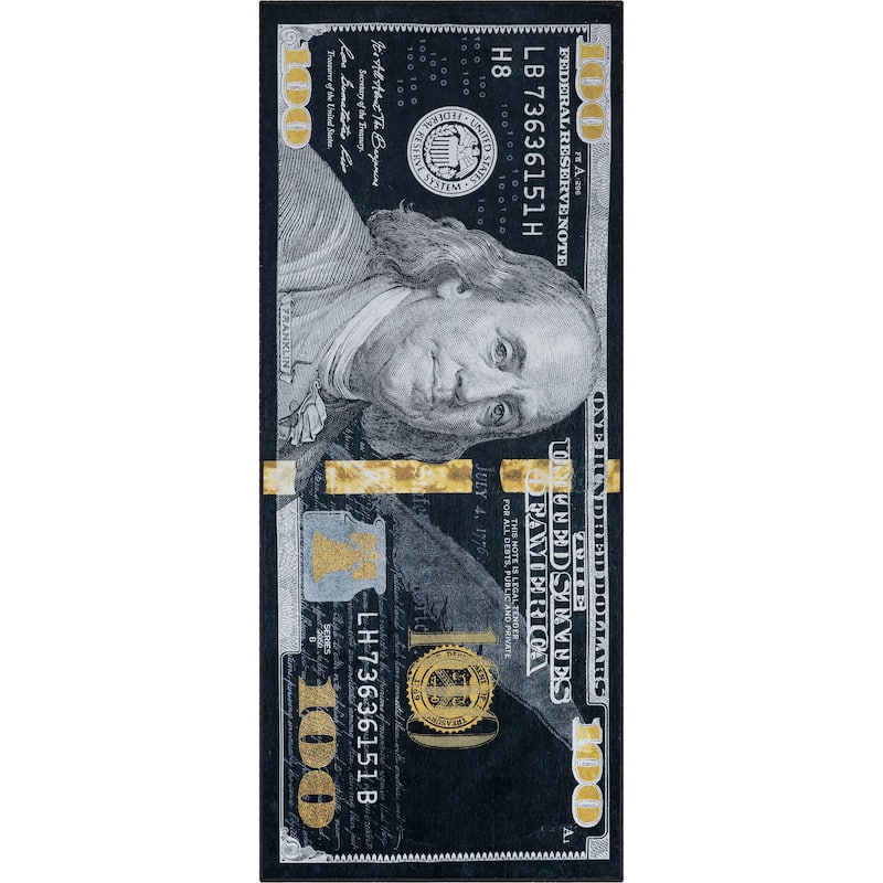 Well Woven Money Dollar Front Novelty Machine Washable Area Rug