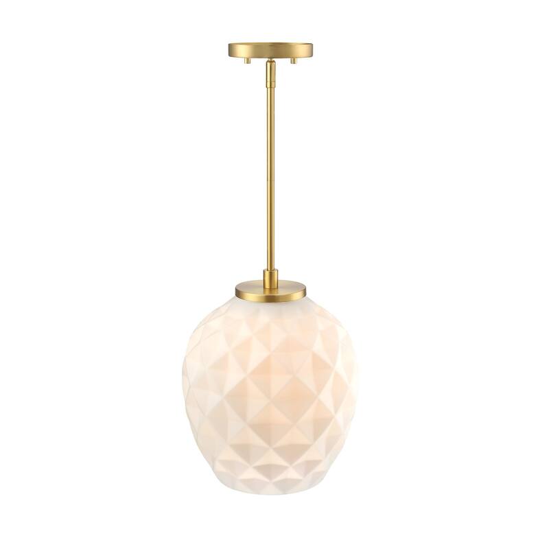 Dita Classic Brushed Gold 12 in. Bell Pendant with Etched Opal Glass Shade