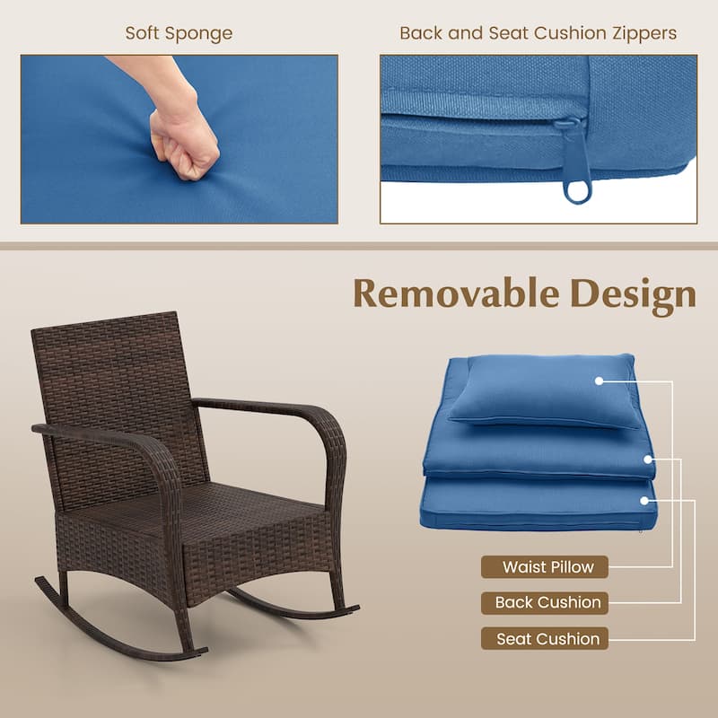 Gymax 3 Piece Outdoor Rocking Set Rattan Rocker Chairs w/ Tempered