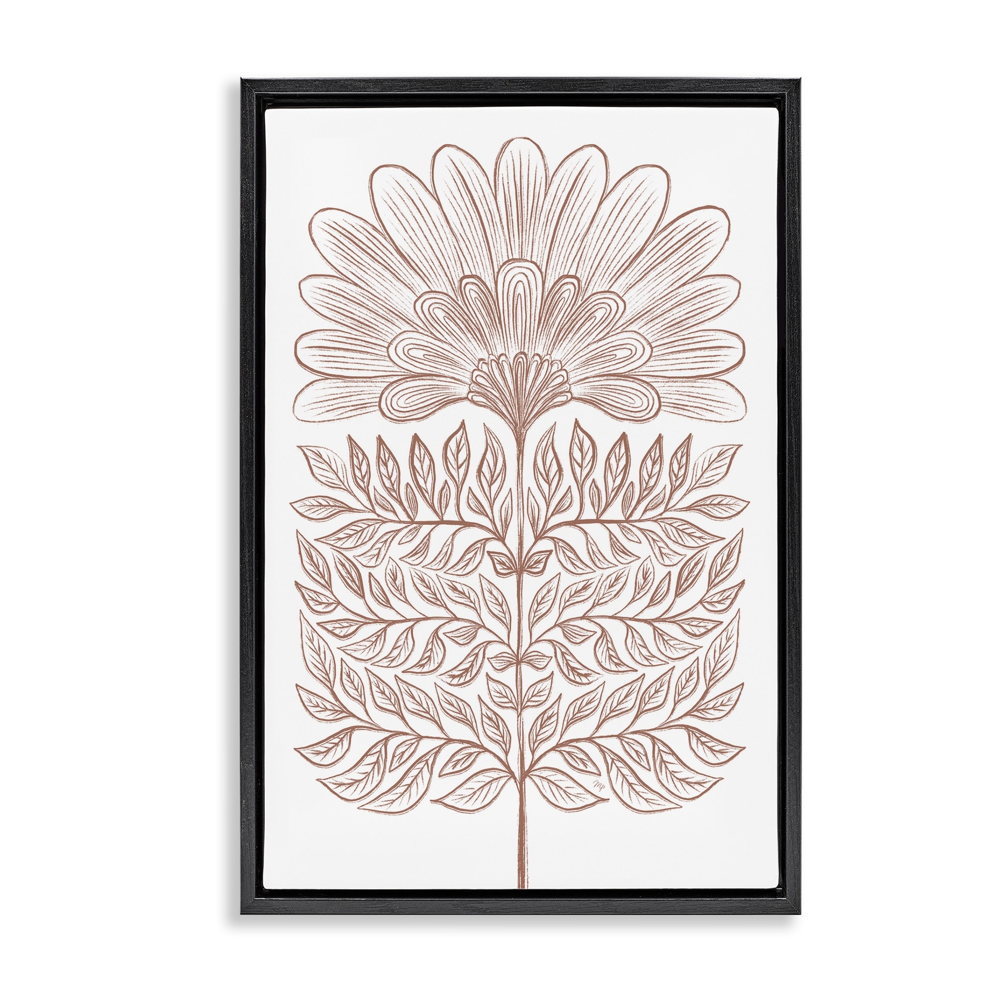 Stupell Symmetrical Flower Sketch Framed Floater Canvas Wall Art Design By Martina Pavlova