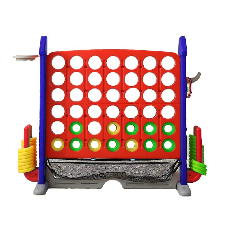 Anmytek 4-to-Score Giant Game Set with Mesh Bag & Jumbo Connect 4, Basketball Hoop, Ring Toss & Golf Games & Height Adjustable