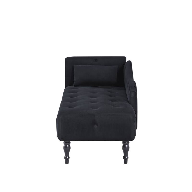 60.6" Velvet Chaise Lounge Buttons Tufted Nailhead Trimmed Solid Wood Legs with 1 Pillow (Left Arm Design)