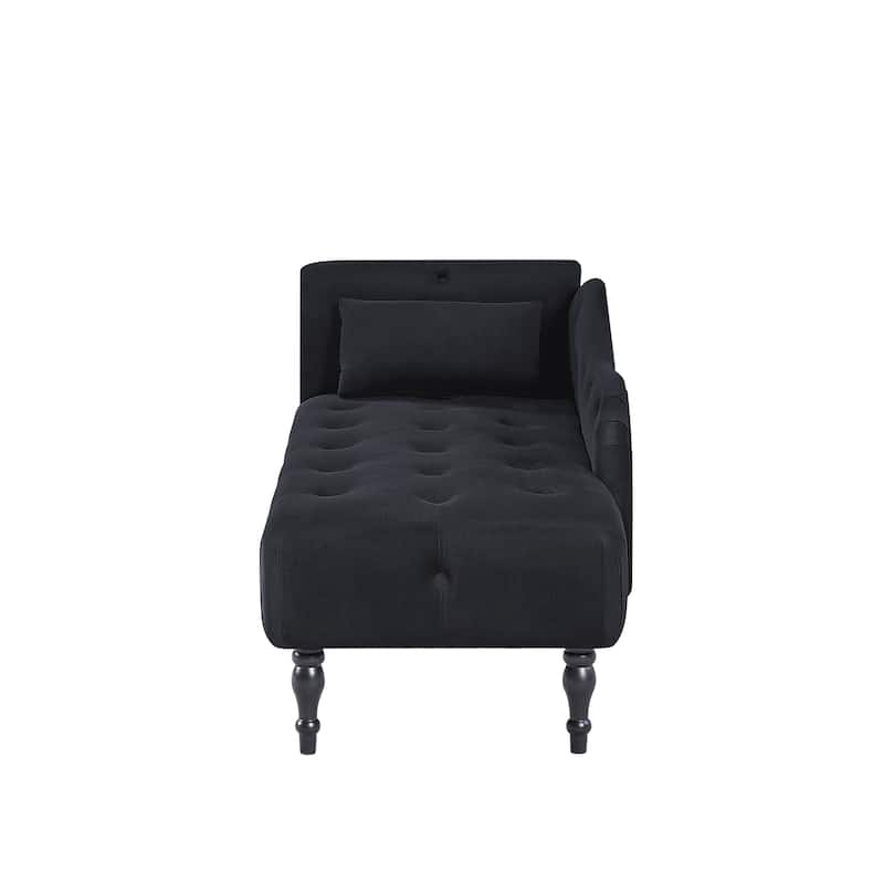 60.6" Velvet Chaise Lounge with Buttons Tufted, Nailhead Trimmed, Solid Wood Legs and 1 Pillow, Black