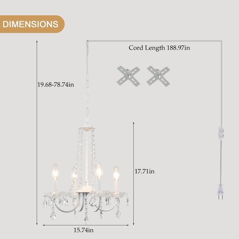 15.74-inch elegant 4-light crystal chandelier with metal frame plug-in