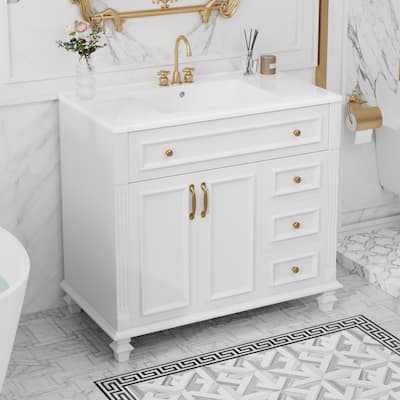 36" Bathroom Vanity with Sink Vanity Cabinet with Flip-Out Drawer, 3 Drawers, 2 Soft-Close Doors