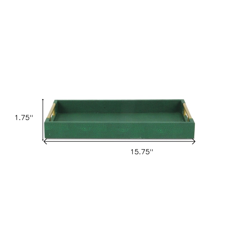 HomeRoots 16" Green Wood Wood Faux Shagreen Serving Tray With Handles