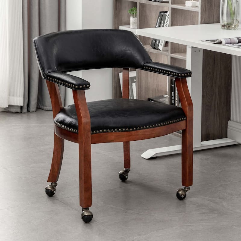 Convenience Concepts Dillon Armchair with Caster Wheels and Nailheads - Black Faux Leather