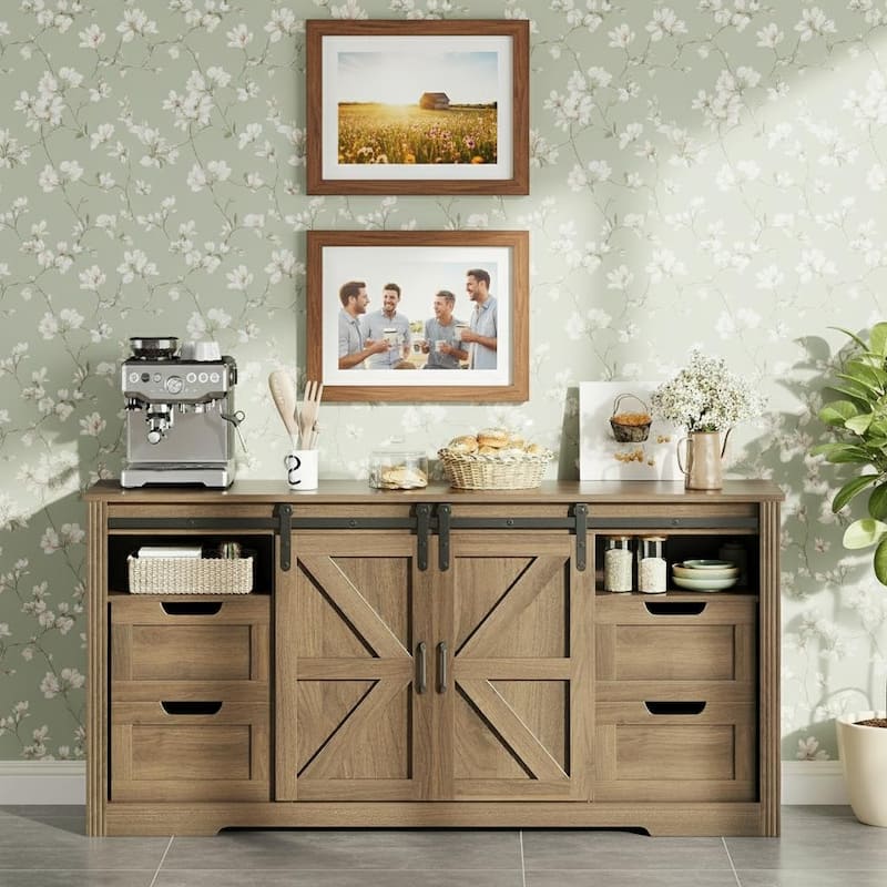 TV Stand, with 4 Drawers and Adjustable Shelf - Walnut