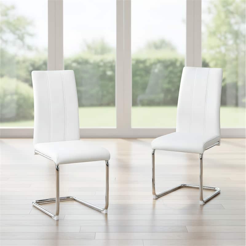 2-Pack White PU Upholstered Dining Chairs - White