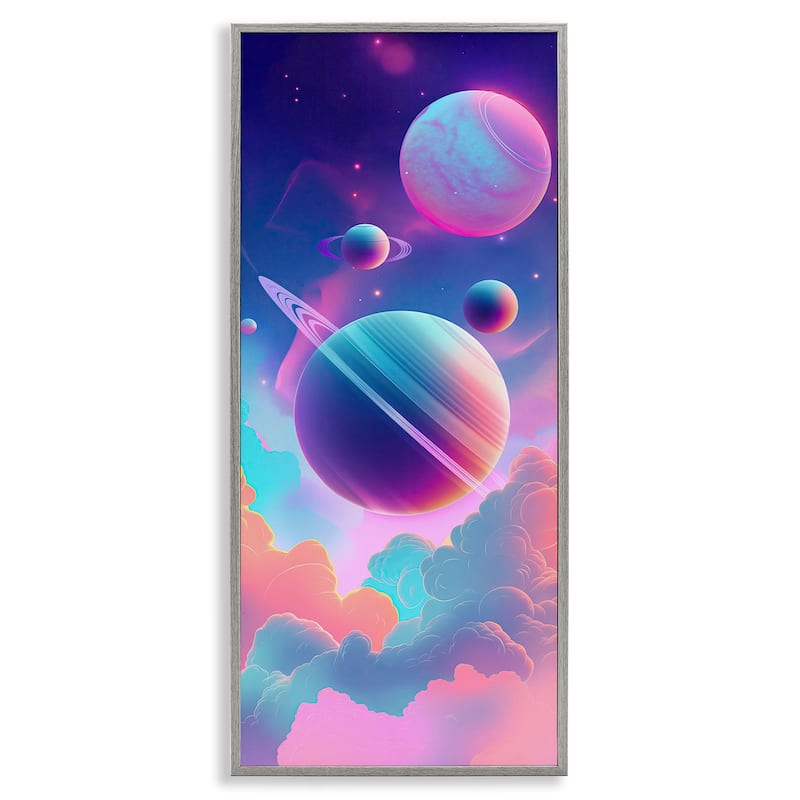 Stupell Pastel Clouds with Planets Framed Giclee Art Design By Wumples - 10 x 24 - Grey