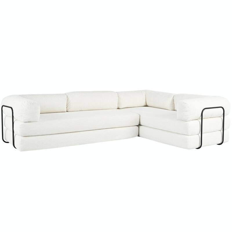 L-Shaped Modular Sofa Bed in Cozy Corduroy Fabric