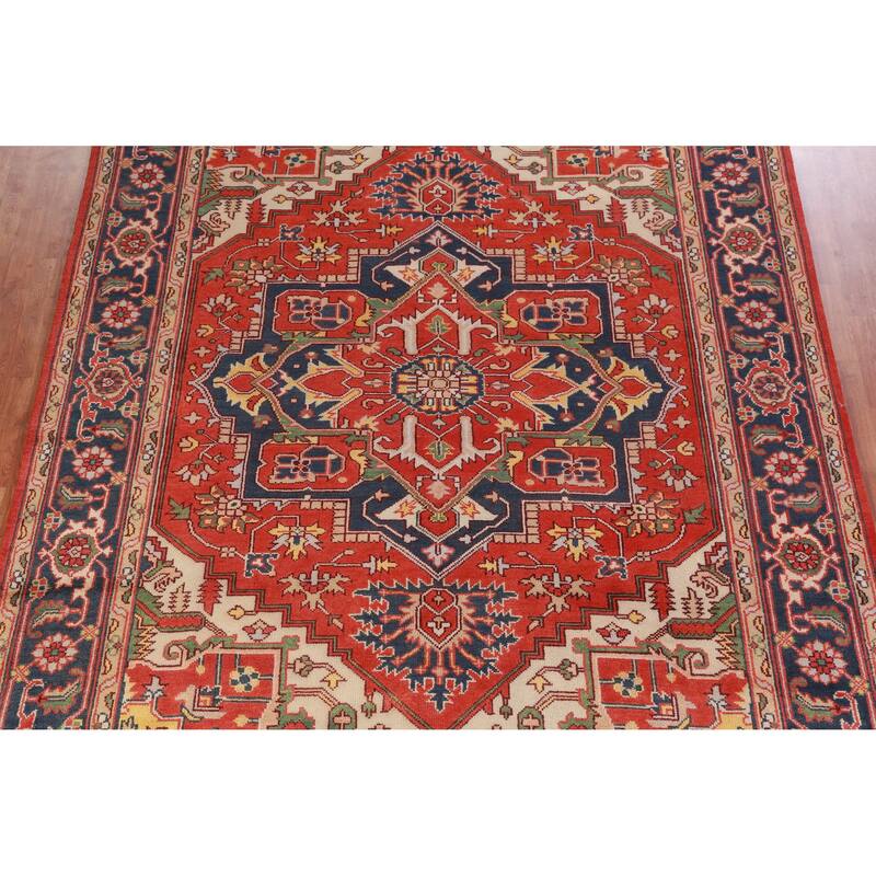 Hand Knotted Oriental 100% Wool Carpet Traditional Medallion Oranges & Rust Heriz (serapi) Area Rug - 11' 10'' X 9' 1''