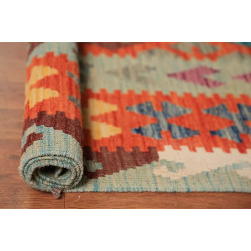 Orange Kilim Reversible Rug Flatweave Oriental Wool Carpet - 8'5"x 11'2"
