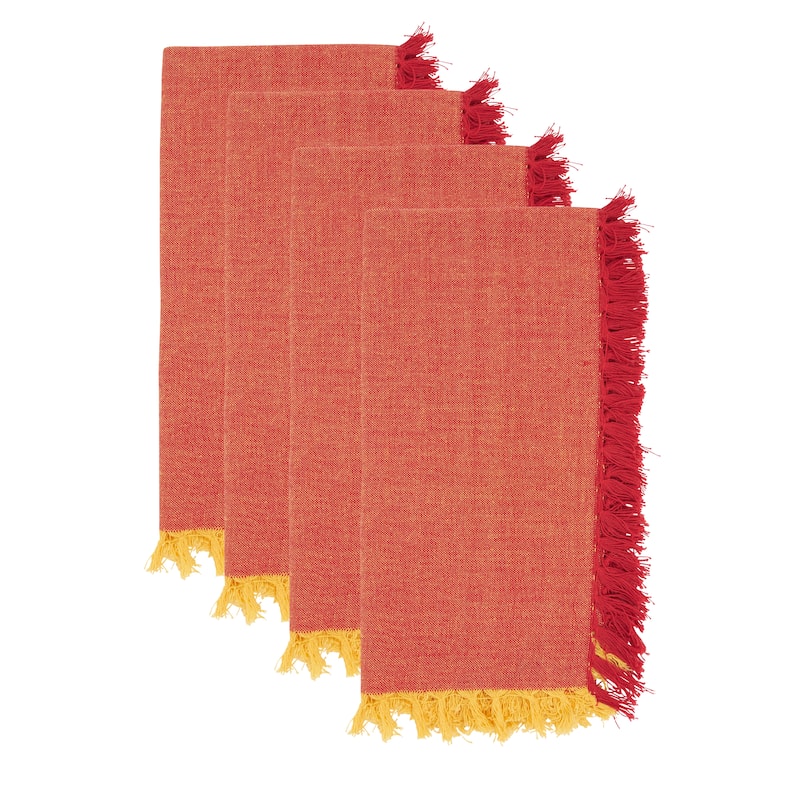 Decorative Cotton Napkins (Set of 4) - Fringe Edge Detail for Dining and Entertaining, 20"x20"