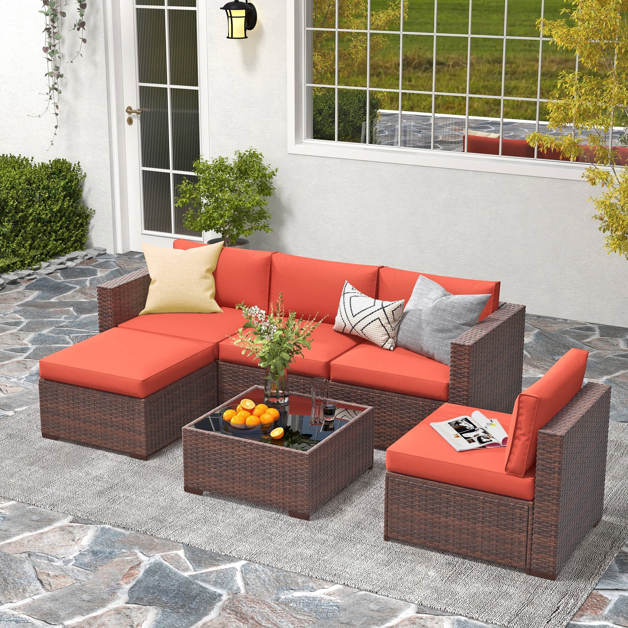 6 piece Outdoor Wicker Sectional Sofa Set