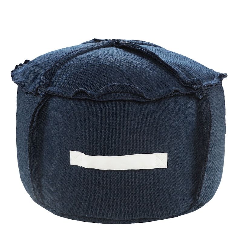 20" Navy Solid Textured Round Pouf Ottoman