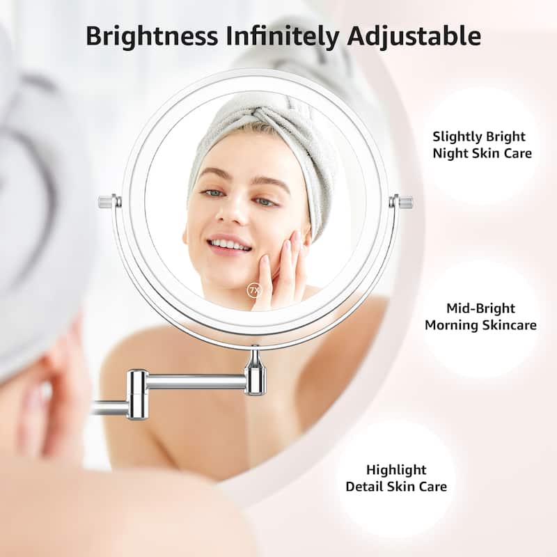 Yulika Rechargeable Lighted Wall Mounted Makeup Mirror with 3 Color Lights Double Sided 1X/10X or 1X/7X