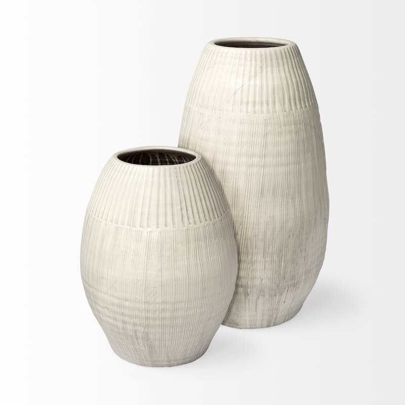 Reyan Large Pearl White Ceramic Striped Vase