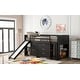 preview thumbnail 21 of 58, Low Twin Loft Bed with Cabinets, Shelves, Slide & Drawers - Compact Design Espresso