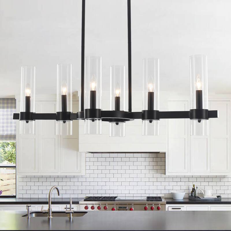 6-Light Kitchen Island Linear Chandelier - Matte Black
